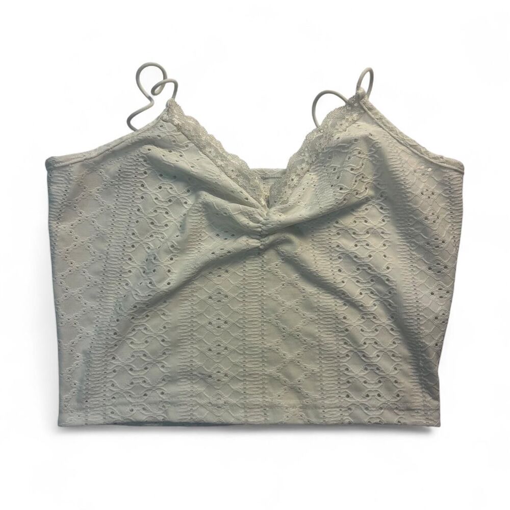 White Eyelet Lace Crop Top Women's M Romantic Cottagecore Blouse